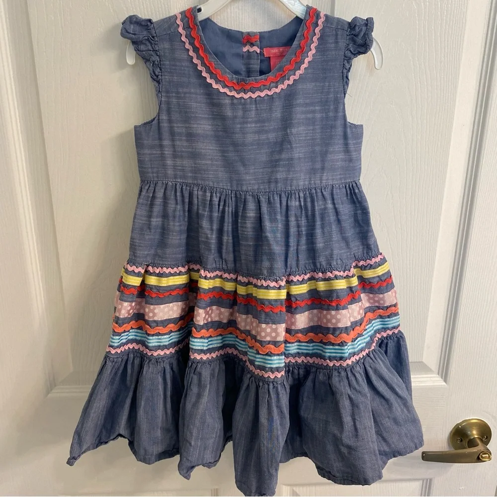Isaac Mizrahi chambray dress with ribbons and ric rac